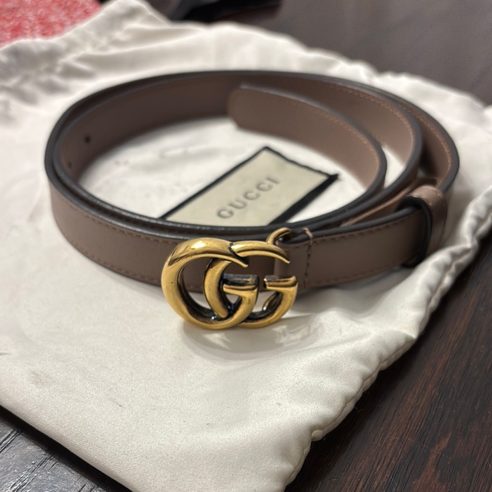 Gucci Brown Leather Belt with Gold GG Buckle